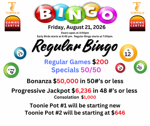 August 21, 2026 - Bingo